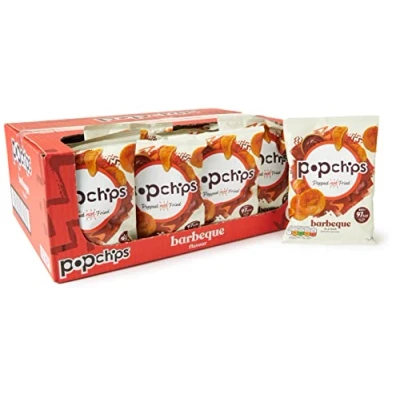 Image of popchips Barbeque Popped Potato Chips 23 grams (Multipack BOX of 24) not Fried, No Artificial Flavours or Colours, Suitable for Vegans