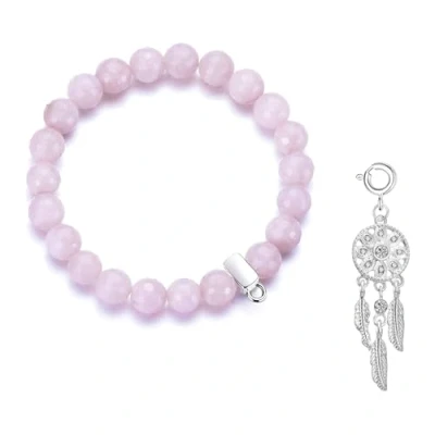 Image of Philip Jones Faceted Rose Quartz Gemstone Bracelet with Dream Catcher Charm Created Zircondia® Crystals