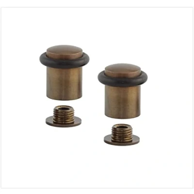 Image of EVI Pack of 2 Door Stops 20x29.5mm Threaded Base Black Natural Silicone Rubber Rustic Finish Brass Includes Tools Model I 108