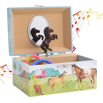 Image of Jewelkeeper Musical Jewellery Box with Spinning Horse, Plays Home on the Range Tune Delightful Horse for Girls’ Accessories Ideal Pony Gift Kids
