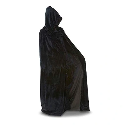 Image of Mystic Moments Hooded Velvet Cloak/Cape (Black Velvet/Black Silk)