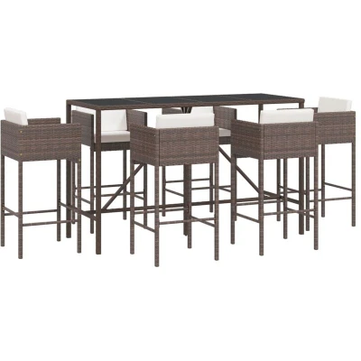 Image of Vidaxl 7 Piece Garden Bar Set with Cushions Brown Poly Rattan