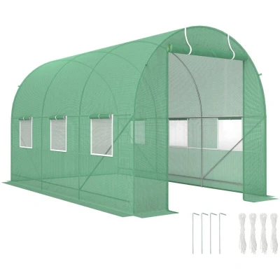 Image of Outsunny 3.5 X 2m Walk In Polytunnel Greenhouse with Steel Frame Roll Up Door Green