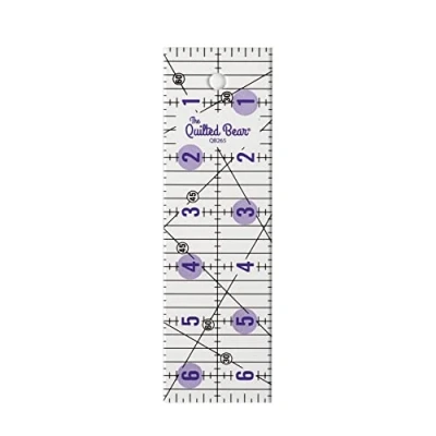 Image of The Quilted Bear Quilting Rulers Transparent Acrylic Non Slip &amp; Patchwork Ruler with Clear Black Lines 30, 45 60 Degree Angles (2&quot; x 6.5&quot;)