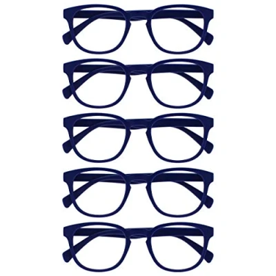 Image of Opulize Pop Reading Glasses 5 Pack Fun Round Matt Frame Mid Blue Spring Hinges Scratch Resistant Mens Womens RRRRR2 3 +1.00