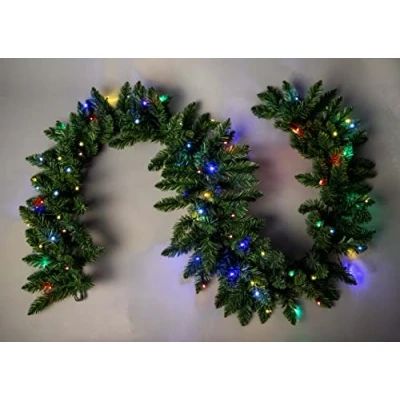 Image of SHATCHI Black/White Imperial Pine Wreath Christmas Holiday Xmas Home Office Fireplaces Stairs Decoration with Non Pre Lit (CW/WW, Green w/Multicolour LEDs, 2m Garland