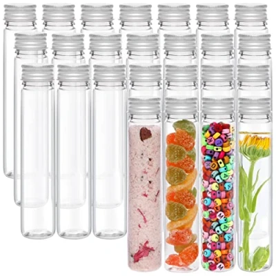 Image of Kurtzy 25 Pack Clear Plastic Test Tubes with Screw Caps &amp; Cleaning Brush 125ml Reusable Transparent Container for Candy Storage, Scientific Party, Liquids, Bath Salts, Beads Flowers