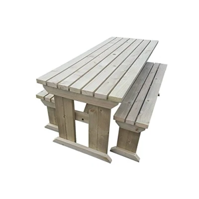 Image of Arbor Garden Solutions Wooden picnic table and benches set, Yews compact patio furniture (Natural)