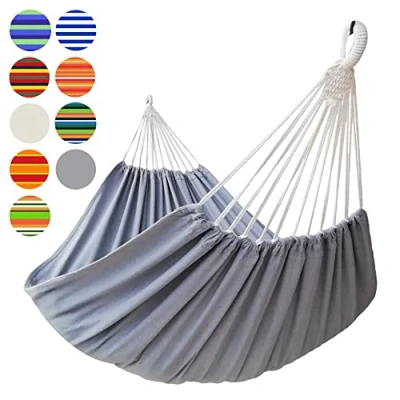 Image of GOCAN Brazilian Double Hammock 2 Person Extra Large Canvas 220x150cm Total Length 330cm Load 300kg Cotton for Patio Porch Garden Backyard Lounging Outdoor and Indoor(Grey) XXL