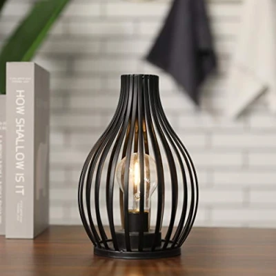 Image of JHY DESIGN Table Lamp Battery Powered, 24cm High Modern Nordic Vase Shaped Wireless LED Nightlight with 6 Hour Timer for Bedroom Indoor Wedding Garden Party Living Room(Black)