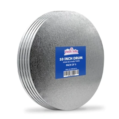 Image of The Vanilla Valley Round Silver Cake Board 10 Inch Pack of 5 Drums