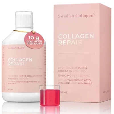 Image of Swedish Collagen Repair 10000 mg Marine (Type I &amp; III) Hyaluronic Acid, Biotin, Vitamin C Sugar Free 500 ml