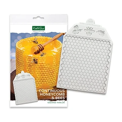 Image of Katy Sue Continuous Honeycomb &amp; Bees Textured Silicone Mould Design Mat for Cake Decorating Crafts. Made in The UK.