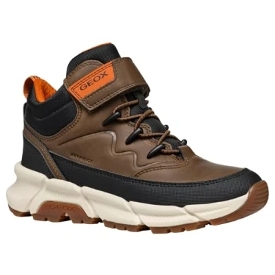 Image of Geox Flexyper PLUS BOY Laceup ankle boots for kids, Size: 1, Brown/black Imitation leather/ textile