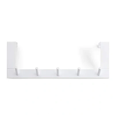 Image of Rayen White coat hook with 5 hooks door multifunctional space saving, metal, 36x12,5x4 cm