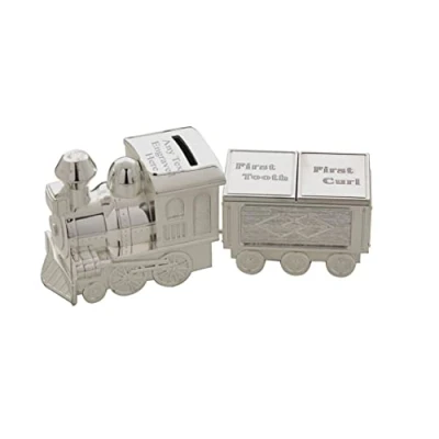 Image of [Custom] Personalised Engraved Silver plated Train &amp; Carriage Bank Money Box Christening / Birthday Gift