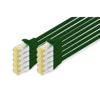 Image of DIGITUS LAN cable Cat 6A 1m 10 pieces RJ45 network S / FTP shielded Compatible with 6 &amp; 7 Green
