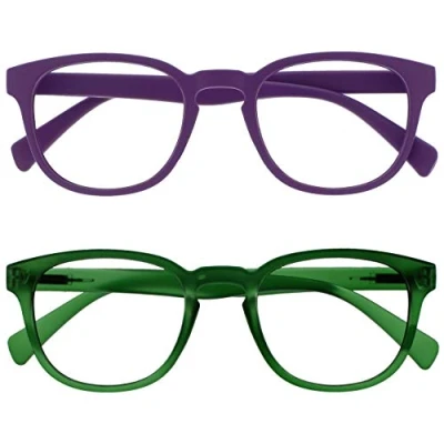 Image of OPULIZE Pop Reading Glasses 2 Pack Fun Round Matt Frame Purple Moss Green Spring Hinges Scratch Resistant Mens Womens RR2 56 +2.50