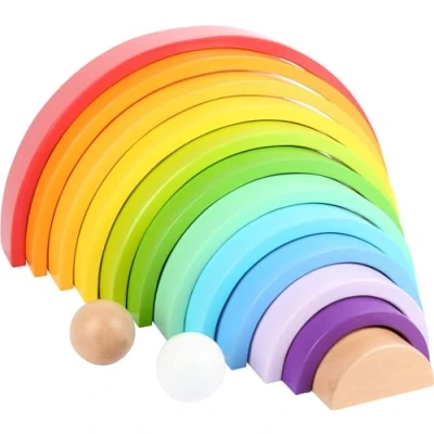 Image of Small Foot 11412 XL Rainbow Wooden Building Blocks, 12 Piece Arch with 2 Balls for Kindergarten and Education Toys, Multicolored