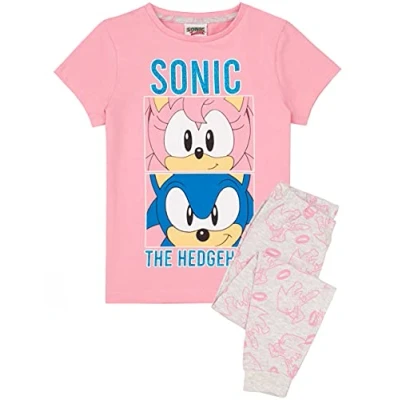 Image of SONIC THE HEDGEHOG Pyjamas for Girls Kids Amy Rose Pink T Shirt &amp; Long Legging Trousers Pjs Set Gamer Clothing Merchandise 9 10 Years