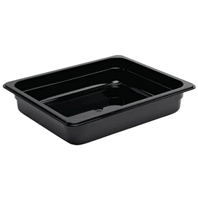 Image of Vogue Polycarbonate 1/2 Gastronorm Container 65 mm Deep, Black, Capacity: 3.8 Litre, GN Plastic Tray, Stackable Fridge, Freezer &amp; Dishwasher Safe Lid Sold Separately, U458