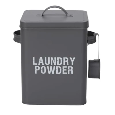 Image of DANIEL JAMES Housewares Washing Powder Storage Tin, Laundry Container with Scoop, Metal Detergent Box Lid and Handle, Kitchen Organiser, Grey