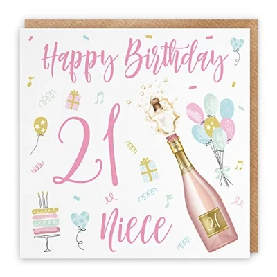 Image of Hunts England Large Niece 21st Birthday Card Happy 21 Champagne Collection 210 x mm Fun Pretty Age