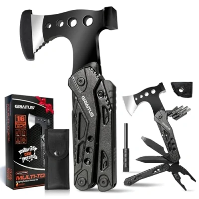 Image of GIRIAITUS Camping Multitool Accessories Gifts for Men Dad 16 in 1 Upgraded Multi Tool Survival Gear with Hammer Pliers Saw Screwdrivers Bottle Opener Whistle &amp; Portable Sheath