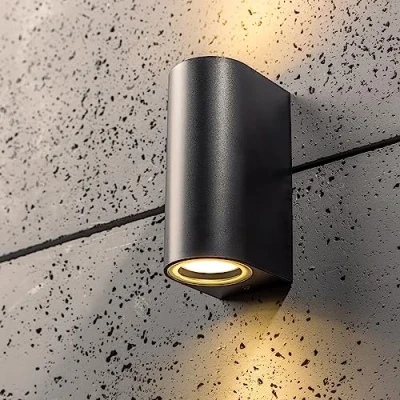 Image of CGC Lighting Black Up Down Wall Light Curved Outdoor Garden Indoor Weatherproof Corrosion Resistant Outside Door Patio Terrace Lamp Rust Proof Coastal Exterior (Double Spotlight)