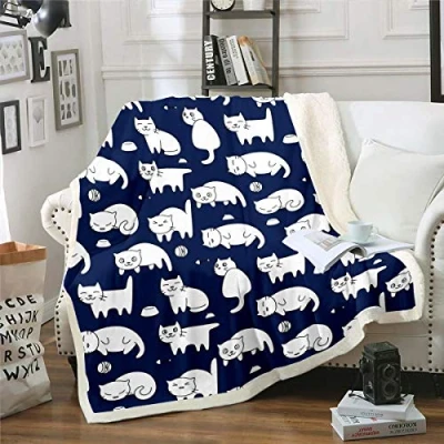Image of Cat Sherpa Blanket Cute Kitten Print Throw for Couch Bed Sofa Pet Cats Pattern Decor Fleece Cartoon Lovely Animal Theme Fuzzy Baby 30&quot;x40&quot;