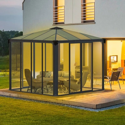 Image of 10x10 Palram Canopia Ledro 3000 Enclosed Grey Gazebo
