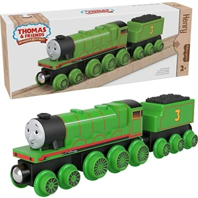 Image of Thomas &amp; Friends Wooden Railway Toy Train Henry Push Along Wood Engine Coal Car for Toddlers Preschool Kids Ages 2+ Years (Amazon Exclusive)