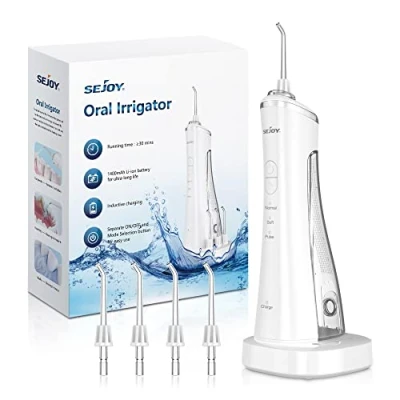 Image of Sejoy Water Flossers for Teeth, Flosser Cordless, with Charging Station, Gum interdental Cleaner 2023, Rechargeable Portable, Oral Irrigator Braces, 3 Modes and 4 Tips, IPX7 Waterproof