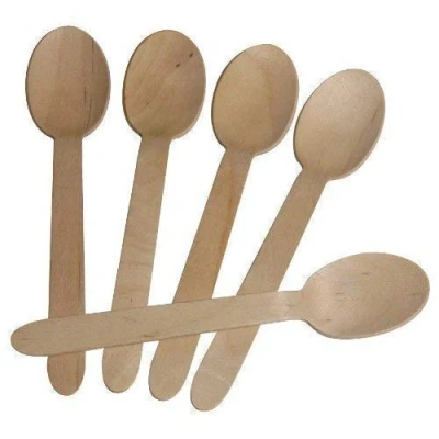Image of We Can Source It Ltd 100 x Wooden Birchwood Spoons 160mm Disposable Biodegradable Takeaway