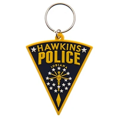 Image of Pyramid International Stranger Things Rubber Keyring with Hawkins Police Patch Design Official Merchandise,Multi colour,4.5 x 6cm
