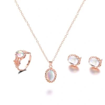 Image of QKEPCY Bridal Wedding Jewellery Set for Women Moonstone Teardrop Statement Necklace Earrings and Ring Gifts Engagement Bridesmaid Costume Dress Prom Sets Birthday