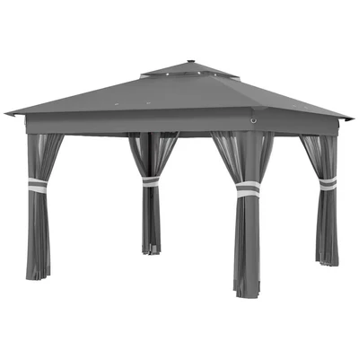Image of Outsunny 3x3m Adjustable Pop Up Gazebo Part Tent with 20 Solar Powered LED Light Grey