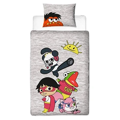 Image of Ryans World Youtuber Single Duvet Cover Reversible Two Sided Grey Official Merchandise Bedding With Matching Pillow Case