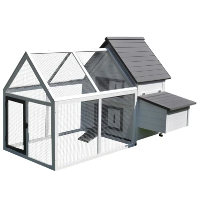 Image of PawHut Chicken Coop with Run Wooden Hen House Pet Poultry Coops Cages Small Animal Outdoor Pen Nesting Box 166 x 124 112cm