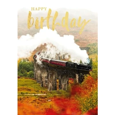 Image of Abacus Cards Male Birthday Card General for Men/Boys &#039;Autumnal Steam Train&#039; with Embossed Gold Foil Eco Friendly &amp; Recyclable