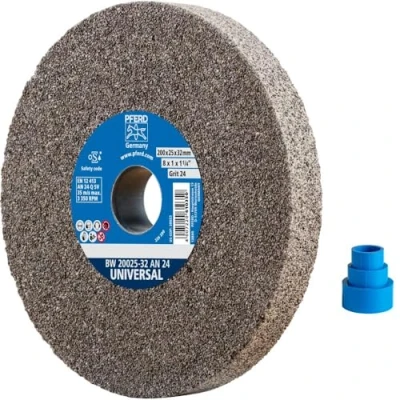 Image of PFERD Grinding Disc 200 x 25 32 mm Universal Design 24 Grain Size Normal Corundum 39008440 Sanding with Integrated Reducing Sleeves (25/20/16 mm)