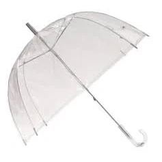 Image of DOME SEE THRU TRANSPARENT WEDDING UMBRELLA CLEAR WITH SILVER &amp; HANDLE DEEPEST FOR PROTECTION