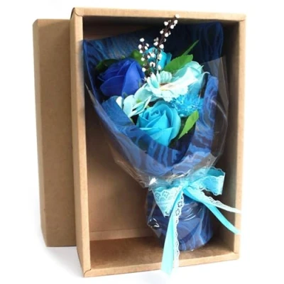Image of Boxed Hand Soap Flower Bouquet Blue