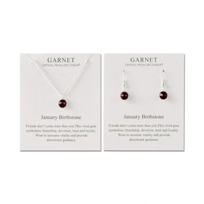 Image of Philip Jones January (Garnet) Birthstone Necklace &amp; Drop Earrings Set Created with Zircondia® Crystals