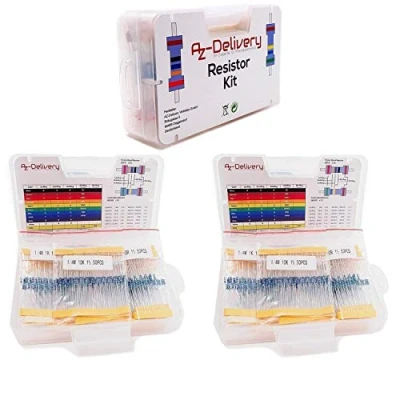 Image of AZDelivery 3 x Resistor Kit Assortment 17 Values Precision Metal Film Resistors 0 Ohm 1 MOhm 1/4W 525 pcs. compatible with Arduino and Raspberry Pi including eBook