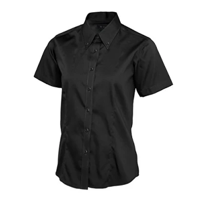 Image of Ladies Womens Pinpoint Oxford Short Sleeve Shirt Work Uniform Waitress Business [Black][S]