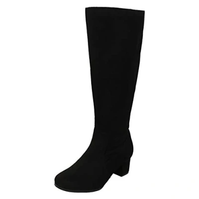 Image of Spot On Ladies Extra Wide Fitting Knee High Boots F51131 Black Microfibre UK Size 3 EU 36 US 5