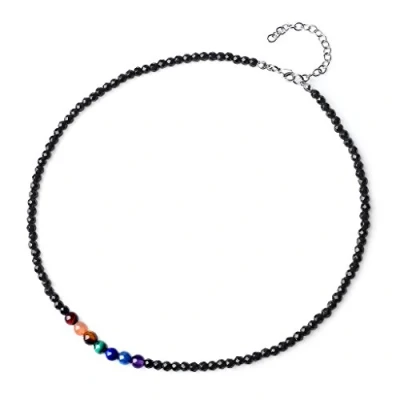 Image of COAI 7 Chakra Necklace Stone Beaded Choker for Women, Onyx