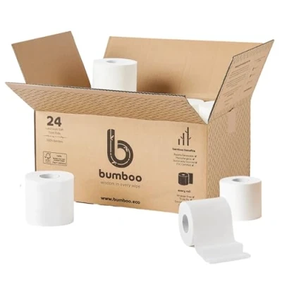 Image of Bumboo Bamboo Toilet Roll 24 Pack Paper 3 ply, 300 Sheets Organic Eco Plastic Free, Soft, Strong, Sustainable &amp; Biodegradable Tissue