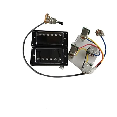 Image of guitar pickups Humbucker Neck And Bridge Pickup 4C Wiring Harness Push pull Single Cut Set For Gibson Epiphone Electric (Color : Silver Black Frame)